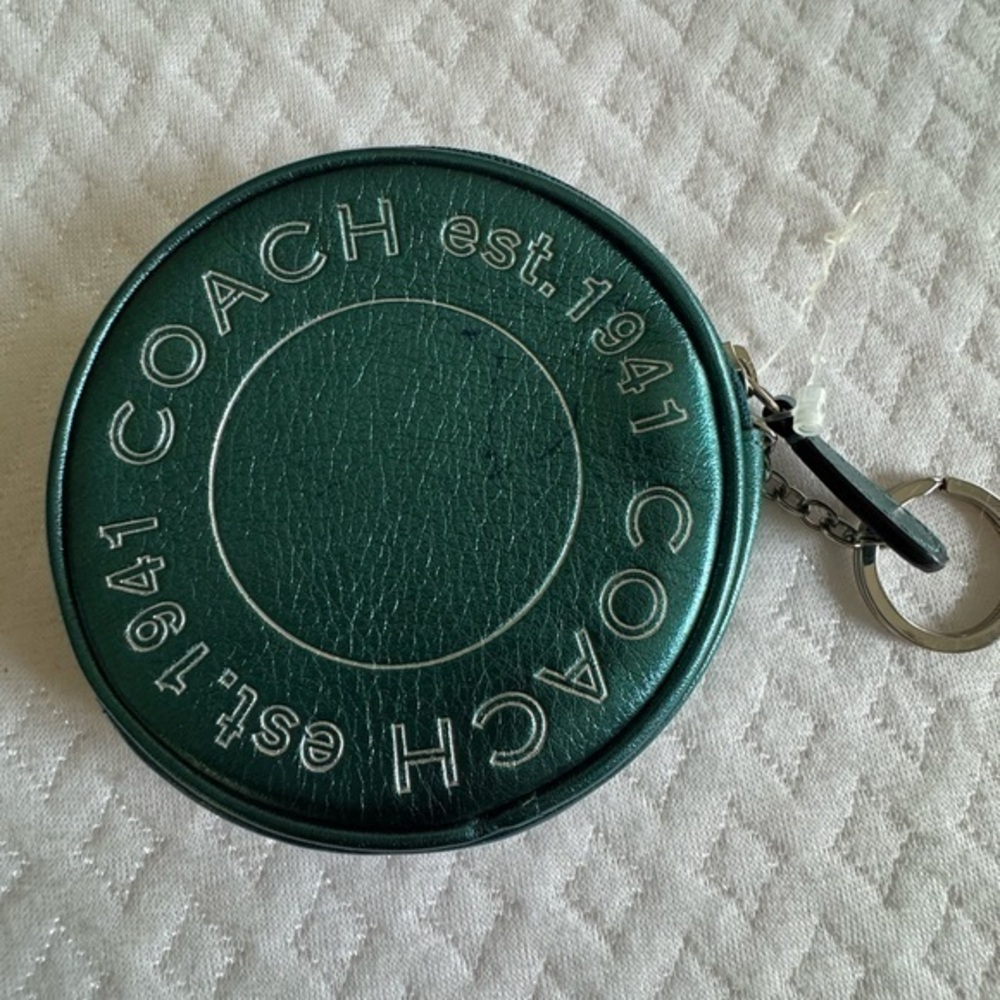 Coach Round Leather Keyring Pouch in Teal Green with Silver Hardware - Picture 1 of 2